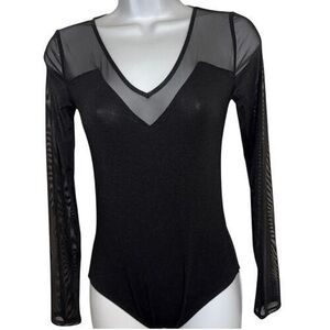 Express Black Mesh Long Sleeve Bodysuit